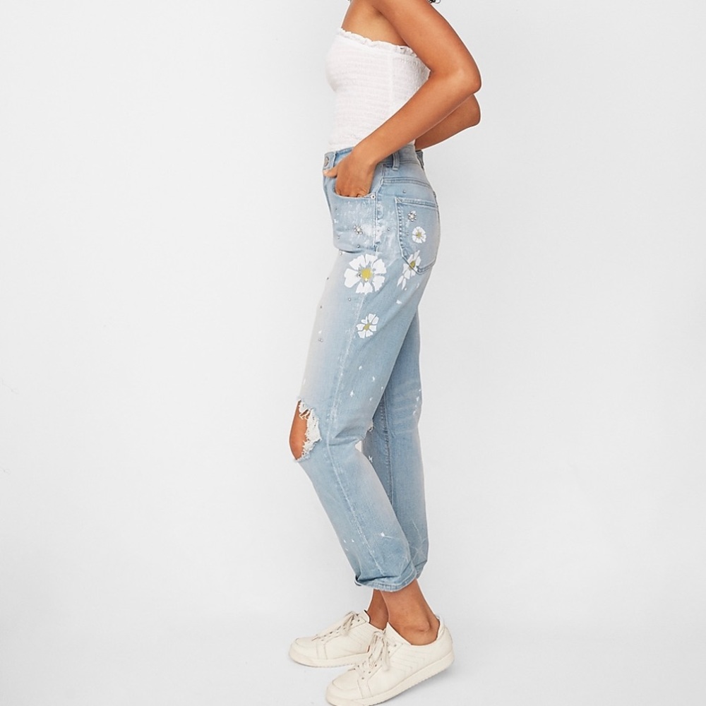 Express Girlfriend High Waisted Flower Jeans